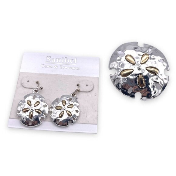 Sanibel Gems & Treasure Hammered Dangle Drop Earrings and Clip on Pendant Set - Picture 1 of 5